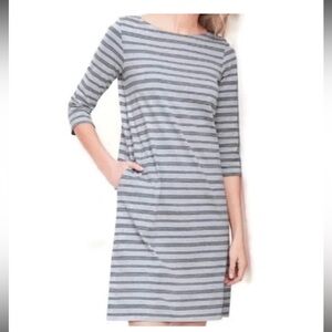 Garnet Hill Gray Black Stripes Organic Cotton Bateau Neck Shift Dress Pocket 6